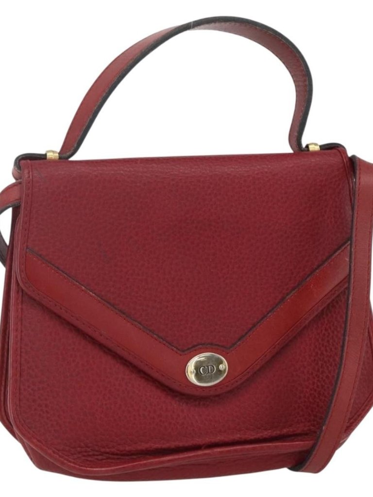 Christian Dior Hand Bag Leather 2way Red Gold Auth Ba8209